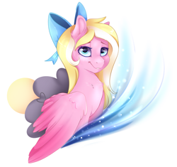 Size: 1024x964 | Tagged: safe, artist:csox, oc, oc only, oc:bay breeze, species:pegasus, species:pony, bow, female, hair bow, looking at you, mare, smiling, solo