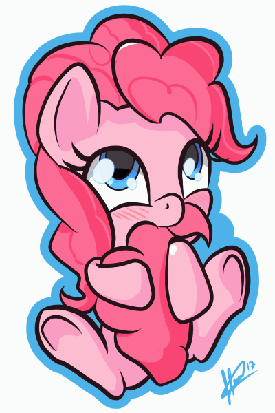 Size: 400x600 | Tagged: safe, artist:klemm, character:pinkie pie, species:earth pony, species:pony, newbie artist training grounds, animated, atg 2017, biting, blushing, chibi, cute, diapinkes, eye shimmer, female, gif, hnnng, hug, mare, nibbling, nom, solo, sweet dreams fuel, tail bite, tail chewing, tail hug, underhoof, weapons-grade cute