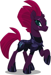 Size: 2712x3969 | Tagged: safe, artist:infinitewarlock, character:tempest shadow, species:pony, species:unicorn, my little pony: the movie (2017), armor, broken horn, eye scar, female, mare, pretty pretty tempest, raised hoof, scar, simple background, smiling, solo, transparent background, vector