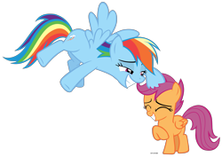 Size: 7317x5185 | Tagged: safe, artist:mandash1996, character:rainbow dash, character:scootaloo, species:pegasus, species:pony, episode:campfire tales, g4, my little pony: friendship is magic, absurd resolution, cute, cutealoo, eyes closed, noogie, scootalove, simple background, transparent background, vector