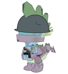 Size: 900x977 | Tagged: safe, artist:avastindy, character:spike, clothing, helmet, male, mare vs machine, robot, simple background, solo, team fortress 2, transparent background