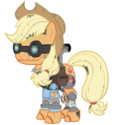 Size: 900x977 | Tagged: safe, artist:avastindy, character:applejack, species:pony, engineer, female, mare vs machine, robot, robot pony, simple background, solo, team fortress 2, transparent background