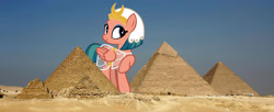 Size: 3200x1300 | Tagged: safe, artist:silverswirls15, artist:theotterpony, character:somnambula, species:pegasus, species:pony, g4, clothing, egypt, female, giant pony, giantess, highrise ponies, irl, macro, mare, photo, pyramid, pyramids of giza, raised hoof, smiling, solo, story included
