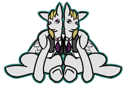 Size: 1109x790 | Tagged: safe, artist:tartsarts, oc, oc only, oc:scratch, oc:scribble, species:changeling, species:pegasus, species:pony, clothing, duo, necktie, somnus's subjects, suit, twins