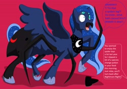 Size: 5500x3858 | Tagged: safe, artist:tfsubmissions, character:princess luna, black widow, extra eyes, extra legs, mandibles, spider, spiderluna (species swap), transformation