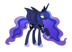 Size: 1750x1264 | Tagged: safe, artist:flipwix, character:princess luna, species:alicorn, species:pony, alternate universe, ethereal mane, female, hoof shoes, older, raised hoof, simple background, solo, spread wings, the flutterby effect, transparent background, ultimate luna, wings