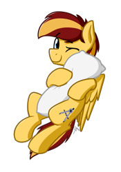 Size: 1050x1500 | Tagged: safe, artist:alexi148, oc, oc only, oc:archi sketch, species:pegasus, species:pony, cuddling, hug, male, pillow, simple background, solo, stallion