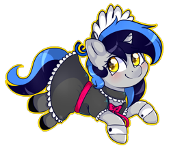 Size: 2296x1989 | Tagged: safe, artist:bl--blacklight, oc, oc only, oc:cappie, species:pony, species:unicorn, blushing, clothing, crossdressing, maid, male, simple background, solo, stallion, transparent background