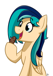Size: 700x990 | Tagged: safe, artist:alexi148, oc, oc only, oc:sapphire breeze, species:pegasus, species:pony, cookie, eating, female, food, hoof hold, mare, simple background, solo, transparent background