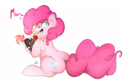 Size: 1024x681 | Tagged: safe, artist:evange, character:king sombra, character:pinkie pie, species:pony, chubbie, candy, female, food, holding a pony, lollipop, male, micro, plot, shipping, simple background, sombrapie, straight, strawberry, white background