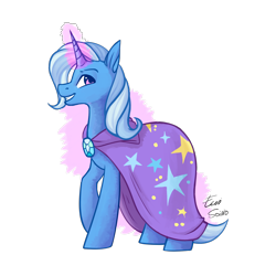 Size: 1500x1500 | Tagged: safe, artist:eeviart, character:trixie, species:pony, species:unicorn, cape, clothing, female, glowing horn, mare, simple background, smiling, solo, transparent background, trixie's cape