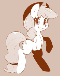 Size: 1449x1845 | Tagged: safe, artist:hearlesssoul, character:applejack, species:earth pony, species:pony, bipedal, clothing, cowboy hat, female, freckles, grin, hat, looking at you, mare, monochrome, raised hoof, rearing, simple background, smiling, solo