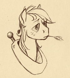 Size: 762x851 | Tagged: safe, artist:skrapbox, character:big mcintosh, species:earth pony, species:pony, food, horse collar, male, monochrome, pencil drawing, solo, stallion, straw in mouth, traditional art, wheat