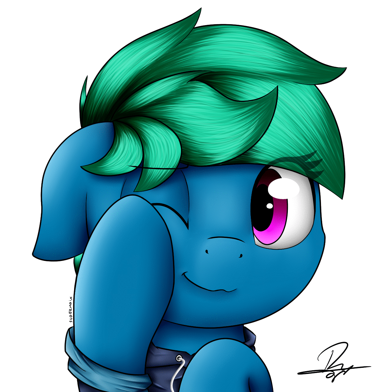 Size: 1280x1280 | Tagged: safe, artist:supermoix, oc, oc only, oc:moxie, oc:supermoix, species:pony, adorable face, animated, clothing, cute, female, gif, green hair, hoodie, one eye closed, pink eyes, solo, wink