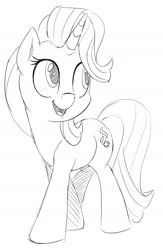Size: 1199x1836 | Tagged: safe, artist:esfelt, character:starlight glimmer, species:pony, cutie mark, female, grayscale, mare, monochrome, open mouth, redraw, smiling, solo