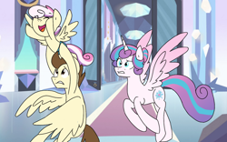 Size: 1280x800 | Tagged: safe, artist:dilemmas4u, character:pound cake, character:princess flurry heart, oc, parent:pound cake, parent:princess flurry heart, parents:poundflurry, ship:poundflurry, female, male, offspring, older, older flurry heart, shipping, straight, the tables have turned