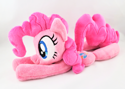 Size: 3424x2453 | Tagged: safe, artist:kazzysart, character:pinkie pie, species:pony, beanie (plushie), high res, irl, photo, plushie, prone, solo