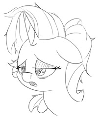 Size: 1178x1455 | Tagged: safe, artist:esfelt, character:starlight glimmer, species:pony, species:unicorn, bags under eyes, black and white, bust, female, floppy ears, grayscale, lidded eyes, mare, messy mane, monochrome, open mouth, portrait, sick, simple background, sketch, snot, solo, white background