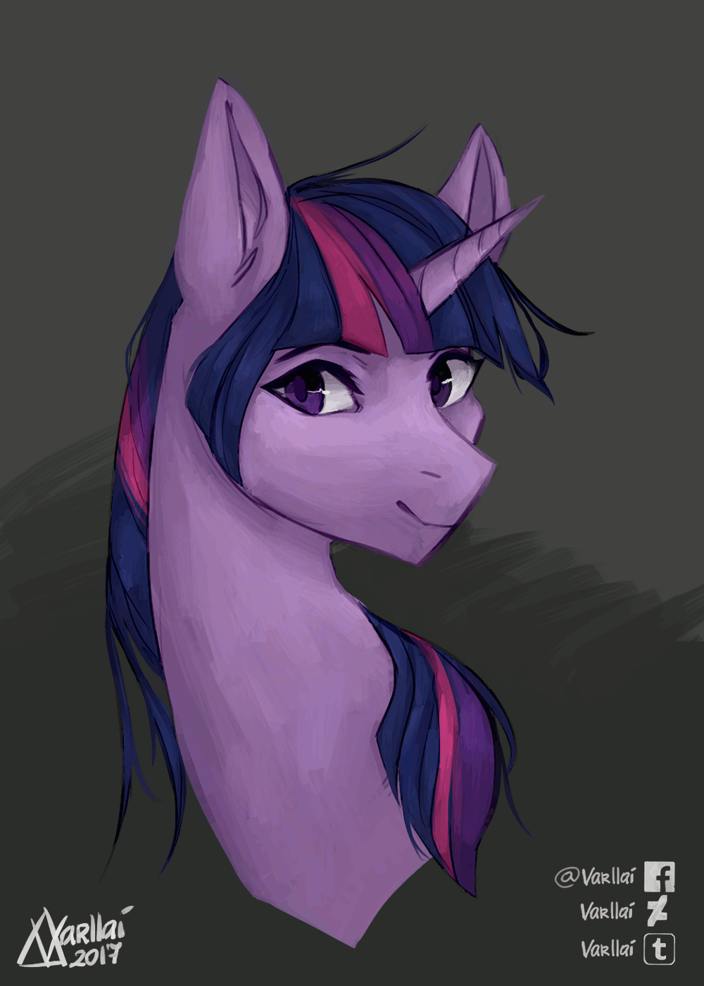 Size: 1000x1400 | Tagged: safe, artist:varllai, character:twilight sparkle, animated, bust, female, gif, gift art, glowing horn, horn, magic, magic aura, portrait, solo