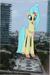 Size: 1471x2197 | Tagged: safe, artist:oceanrailroader, character:princess skystar, species:classical hippogriff, species:hippogriff, species:pony, my little pony: the movie (2017), florida, giant pony, giantess, highrise ponies, irl, macro, mega skystar, miami, photo, ponies in real life