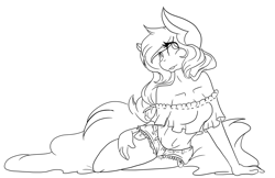Size: 5100x3300 | Tagged: safe, artist:mscolorsplash, oc, oc only, oc:color splash, species:anthro, species:pegasus, species:pony, belly button, female, grayscale, midriff, monochrome, simple background, solo, strapless, sultry pose, wip