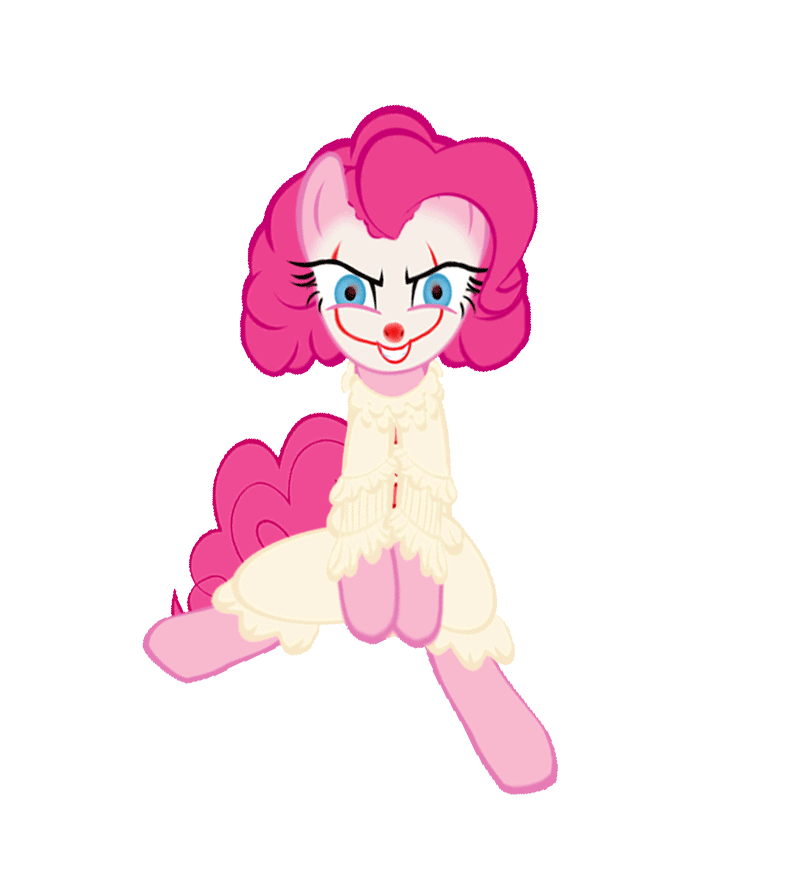 Size: 798x869 | Tagged: safe, artist:paragonaj, derpibooru original, edit, character:pinkie pie, species:earth pony, species:pony, animated, bouncing, clothing, clown, clown nose, crossover, dancing, face paint, female, gif, it, loop, mare, pennywise, pinkiewise, rotoscope, simple background, smiling, solo, stabilized, stephen king, transparent background, wat