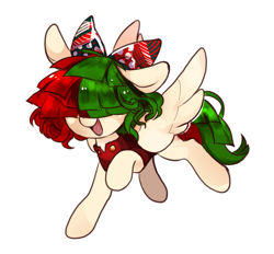 Size: 769x713 | Tagged: safe, artist:lemonheart, character:songbird serenade, species:pegasus, species:pony, my little pony: the movie (2017), alternate hairstyle, bow, christmas, everyday is christmas, female, hair bow, happy, holiday, simple background, smole, solo, white background