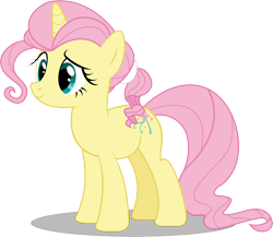 Size: 3424x2968 | Tagged: safe, artist:infinitewarlock, character:fluttershy, oc, oc:flutterheart, species:pony, species:unicorn, alternate cutie mark, alternate hairstyle, alternate universe, female, hilarious in hindsight, mare, race swap, simple background, smiling, solo, the flutterby effect, transparent background, unicorn fluttershy
