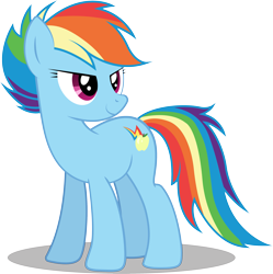Size: 3063x3080 | Tagged: safe, artist:infinitewarlock, character:rainbow dash, oc, oc:zap apple dash, species:earth pony, species:pony, alternate cutie mark, alternate hairstyle, alternate universe, earth pony rainbow dash, female, mare, multicolored hair, race swap, simple background, smiling, solo, the flutterby effect, transparent background