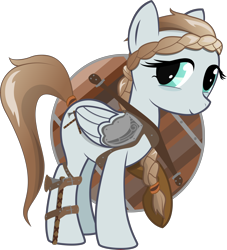 Size: 7200x7941 | Tagged: safe, artist:cinderfall, oc, oc only, oc:northsky, species:pegasus, species:pony, 2018 community collab, derpibooru community collaboration, absurd resolution, axe, braid, female, mare, shield, simple background, transparent background, vector, weapon