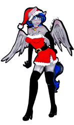 Size: 2135x3609 | Tagged: safe, artist:mscolorsplash, oc, oc only, species:anthro, species:pegasus, species:plantigrade anthro, species:pony, boots, christmas, clothing, evening gloves, gloves, hat, high heel boots, holiday, latex, latex boots, long gloves, open mouth, santa hat, shoes, simple background, solo, thigh boots, traditional art, transparent background