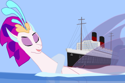 Size: 2998x1985 | Tagged: safe, artist:oceanrailroader, character:queen novo, species:pony, species:seapony (g4), my little pony: the movie (2017), giant pony, giant seapony, giantess, macro, mega novo, ship