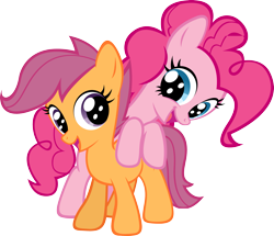 Size: 2447x2100 | Tagged: safe, artist:red-poni, character:pinkie pie, character:scootaloo, species:earth pony, species:pegasus, species:pony, cute, diapinkes, duo, duo female, female, filly, high res, mare, simple background, smiling, transparent background