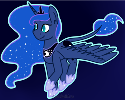 Size: 1832x1460 | Tagged: safe, artist:azure-quill, character:princess luna, species:alicorn, species:pony, blue background, female, leonine tail, simple background, solo