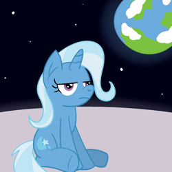 Size: 1280x1280 | Tagged: safe, artist:solarfm, character:trixie, species:pony, species:unicorn, female, mare, moon, solo, space, to the moon