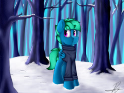 Size: 1600x1200 | Tagged: safe, artist:supermoix, forest, snow, solo, tree