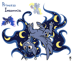 Size: 1259x1072 | Tagged: safe, artist:milchik, character:derpy hooves, character:princess luna, oc, species:alicorn, species:pegasus, species:pony, fusion, xk-class end-of-the-world scenario