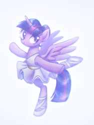 Size: 768x1024 | Tagged: safe, artist:xp_r6, character:twilight sparkle, character:twilight sparkle (alicorn), species:alicorn, species:pony, ballerina, clothing, dress, female, looking at you, mare, simple background, solo, tutu, twilarina, white background