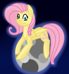 Size: 1115x1200 | Tagged: safe, artist:azure-quill, character:fluttershy, species:pegasus, species:pony, female, moon, pony bigger than a planet, solo, tangible heavenly object