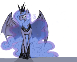 Size: 2256x1817 | Tagged: safe, artist:remains, character:nightmare moon, character:princess luna, species:alicorn, species:pony, bat wings, dark magic, female, hybrid wings, magic, solo, spread wings, wings