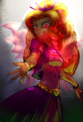 Size: 1377x2039 | Tagged: safe, artist:oberon826, character:adagio dazzle, species:human, my little pony:equestria girls, belt, bracelet, clothing, female, gem, jewelry, looking at you, magic, pendant, siren gem
