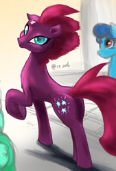 Size: 1377x2039 | Tagged: safe, artist:oberon826, character:fizzlepop berrytwist, character:glitter drops, character:spring rain, character:tempest shadow, species:pony, species:unicorn, ship:glittershadow, my little pony: the movie (2017), bisexual, broken horn, cute, cutie mark, female, implied lesbian, implied shipping, lesbian, looking at you, looking back, looking back at you, mare, plot, polyamory, pretty pretty tempest, raised hoof, shipping, smiling, springdrops, springshadow, springshadowdrops, tempest shadow's friends, tempestbetes, when she smiles