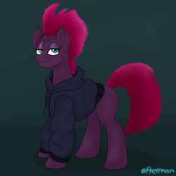 Size: 1500x1500 | Tagged: safe, artist:afterman, character:tempest shadow, species:pony, species:unicorn, my little pony: the movie (2017), broken horn, clothing, eye scar, female, hoodie, scar, solo, standing, tempest shadow is not amused, unamused