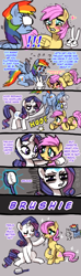 Size: 506x1708 | Tagged: safe, artist:emlan, character:angel bunny, character:fluttershy, character:rainbow dash, character:rarity, species:pegasus, species:pony, species:unicorn, !!!, alternate hairstyle, brushie, comic, crying, cute, female, makeover, mare