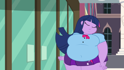 Size: 1920x1080 | Tagged: safe, artist:shitigal-artust, edit, edited screencap, screencap, character:twilight sparkle, equestria girls:equestria girls, g4, my little pony: equestria girls, my little pony:equestria girls, bbw, breasts, busty twilight sparkle, canterlot high, door, double chin, fat, female, obese, solo, ssbbw, this will end in destruction, twilard sparkle