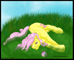 Size: 775x632 | Tagged: safe, artist:silvermoonbreeze, species:breezies, g2, easter, easter egg, grass, on side, relaxing, sky skimmer