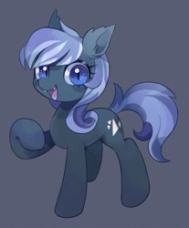 Size: 605x732 | Tagged: safe, artist:lemonheart, oc, oc:glass arrow, species:bat pony, species:earth pony, species:pony, cute, fangs, female, gray background, looking at you, mare, simple background, smiling, solo