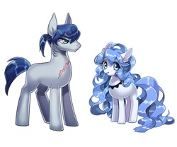 Size: 600x500 | Tagged: safe, artist:lemonheart, oc, species:earth pony, species:pony, duo, female, gills, male, mare, scar, simple background, stallion