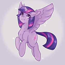 Size: 1024x1024 | Tagged: safe, artist:csox, character:twilight sparkle, character:twilight sparkle (alicorn), species:alicorn, species:pony, chest fluff, cute, female, flying, mare, smiling, solo, twiabetes