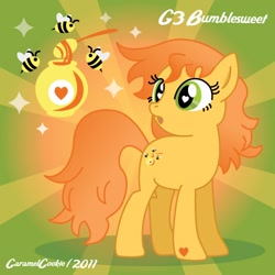 Size: 500x500 | Tagged: safe, artist:caramelcookie, character:bumblesweet (g3), species:earth pony, species:pony, g3, abstract background, female, g3 to g4, generation leap, heart eyes, mare, solo, wingding eyes
